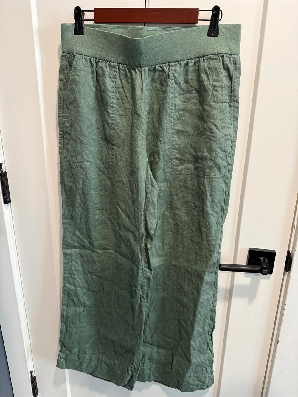 Lands' End Wide-Leg 100% Linen Pants in Sage Green Sz 10 NWOT